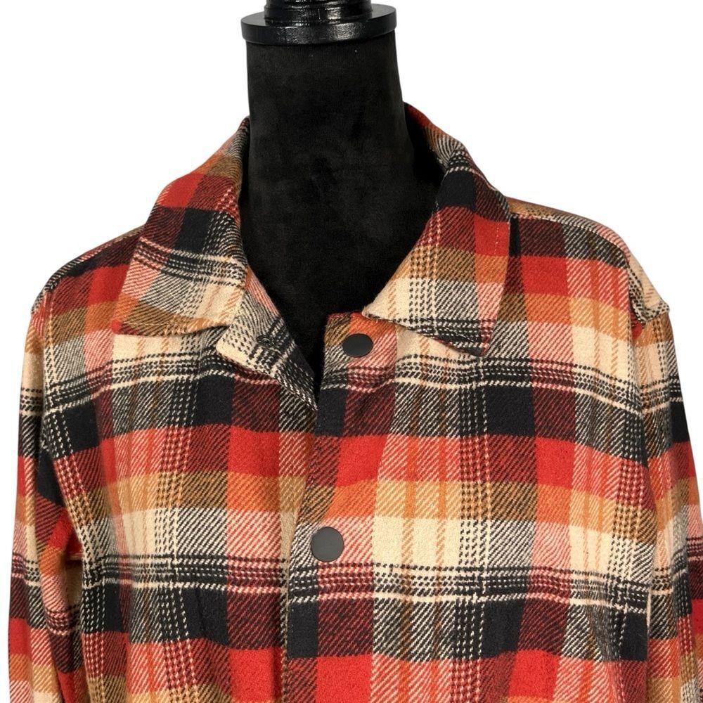 Ben Sherman Plaid Flannel Shirt Brown Orange Work Jacket Shacket